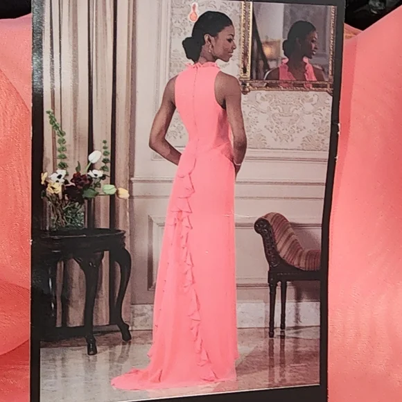 Silhouette's Gown Sleeveless Floor Length Coral Size 8 - Picture 12 of 13